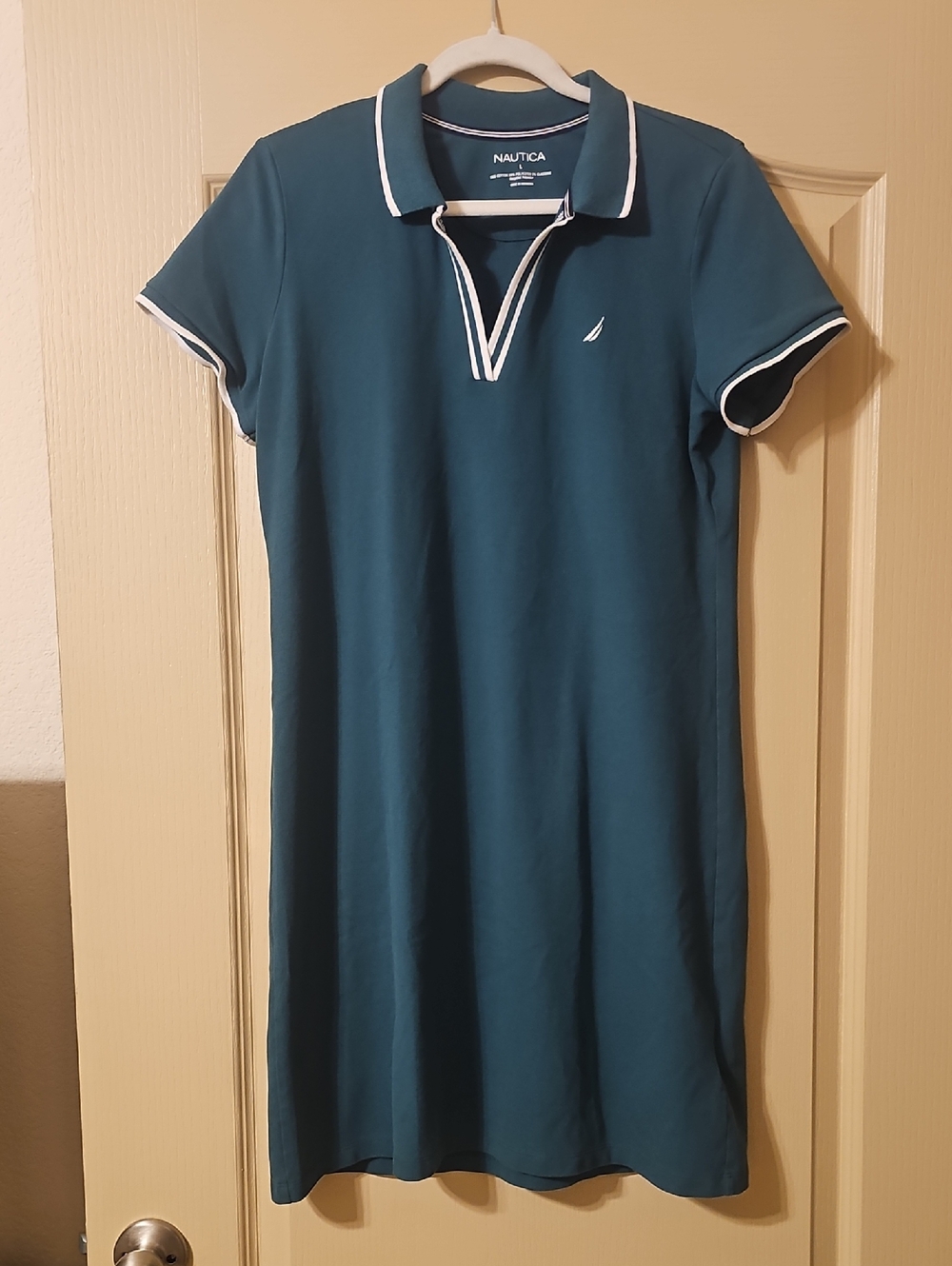 Nautica Teal Polo Dress with White Trim Accents